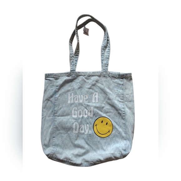 American Eagle Outfitters Handbags - NWT Light Blue Tote Bag with Smiley Face American Eagle